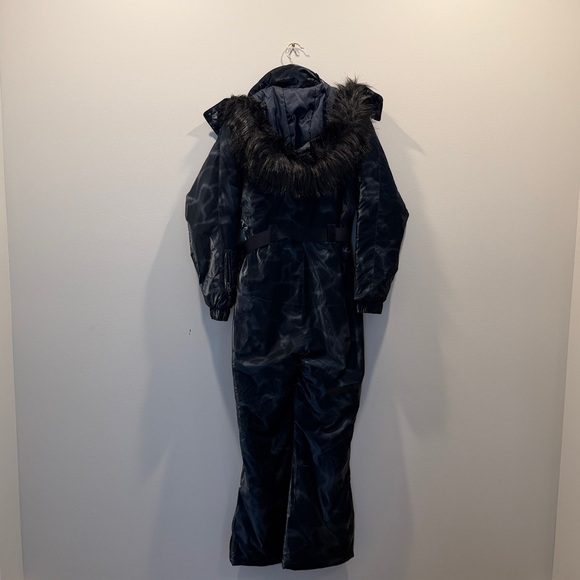 ASOS Navy Belted Ski Suit w/ Faux Fur Hood - Picture 10 of 12